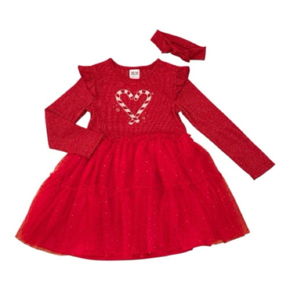 Joyful Moments Red Candy Cane Tulle Dress with Headband